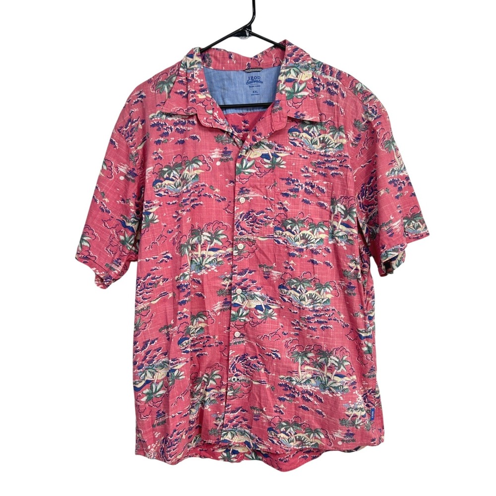 IZOD Hawaiian Shirt XXL Pink Tropical Island Camp‎ Resort Vacation Button Up